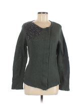 Soft Surroundings Women M Alpaca Blend Snap Beaded Flower Cardigan Sweater Green - £15.62 GBP