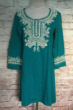 Soft Surroundings Womens S Turquoise Pullover Tunic Top Embroidered 3/4 ... - £25.01 GBP