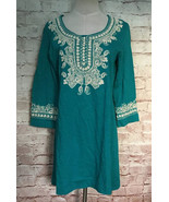 Soft Surroundings Womens S Turquoise Pullover Tunic Top Embroidered 3/4 ... - $34.93 CAD