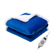 Electric Heated Blanket Throw Reversible Flannel and Sherpa Blanket-Blue - $77.15