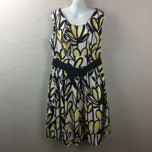East 5th Womens Black White Yellow Floral Summer Tank Dress Belted 14 - £27.45 GBP