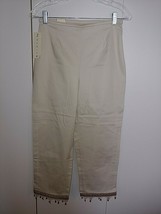 ST. JOHN&#39;S BAY LADIES TAN STRETCH CROPPED PANTS-8-NWT-$28-COTTON/SPANDEX... - $9.49