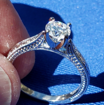 Gabriel co Diamond Earth mined Deco Engagement Ring 14k Gold Vintage Solitaire - €6.218,84 EUR