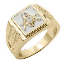 Masonic Mason White Gold Clear Color Ring All Sizes - £64.33 GBP