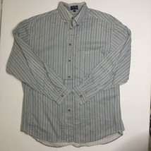Guess Jeans Men&#39;s Long Sleeved Shirt Blue Black Striped Cotton Size Large - £31.78 GBP