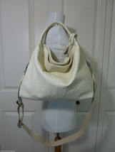 NWT Furla White Cotton Ostrich Embossed Leather S/M Elisabeth Tote Bag $598 - £342.06 GBP