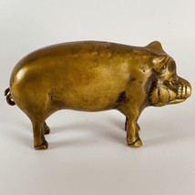 Brass Pig Hog Standing Figurine Mcm Decor Vintage 1960s 4 Inch Curly Tail - £15.72 GBP