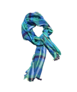 Women&#39;s Blue and Green Plaid Wrap Scarf - £10.43 GBP