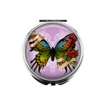 1 Butterfly Portable Makeup Compact Double Magnifying Mirror #1 - £11.04 GBP
