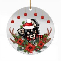 Funny Chihuahua Dog Wreath Christmas Ornament Acrylic Deer Anlters Gift Decor - £13.41 GBP