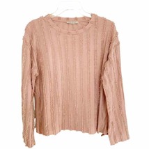 Zara Trafaluc Dusty Rose Frayed Fringe Stripe Long Sleeve Tee - £22.37 GBP