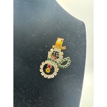 Vintage Rhinestone Snowman Brooch Pin Jewelry 1.75 inch - £19.60 GBP