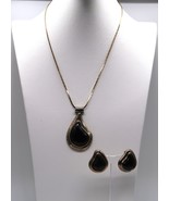 Vtg Unsigned Demi Parure Teardrop Pendant Necklace &amp; Clip on Earrings Ti... - $27.28 CAD