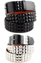 Studded Leather Belt Mens Womens Unisex 3-Rows Metal Pyramid Punk Rock G... - £7.82 GBP+