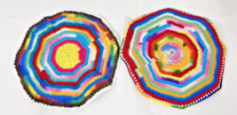 Two Hand Crocheted Rainbow Potholders Round 7 1/2" Grandma Core Lot C - $18.32