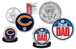 Best Dad - Chicago Bears 2-Coin Set Us Quarter &amp; Jfk Half Dollar Nfl Licensed - £11.17 GBP