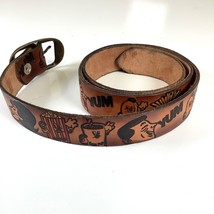 Vintage Novelty Graphic Movie Yum Popcorn Brown Leather Belt w/Buckle Si... - £36.04 GBP