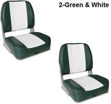 2 Low Back Boat Seats Green &amp; White UV Treated Marine Grade Vinyl Upholstery New - £107.40 GBP