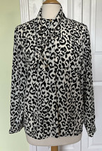 Vintage Gay Boyer New York Collections Scarf Snow Leopard Print Blouse Size 10 - £19.75 GBP