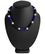 Iced Crystal Rhinestone Disco Ball Bead Baseball Necklace Royal Blue Bla... - $240.08 MXN+