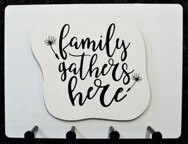 Wall Mounted Keychain Holder Rack with saying - &quot;family gathers here&quot;  - £15.14 GBP