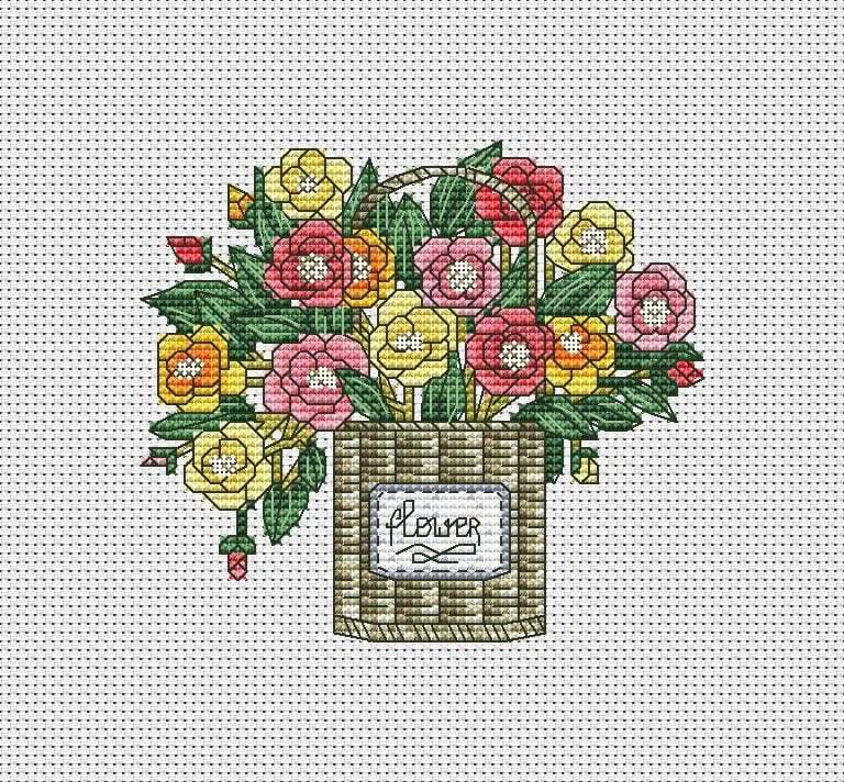 Flower basket cross stitch spring pattern pdf - Floral Vase embroidery m... - $2.99