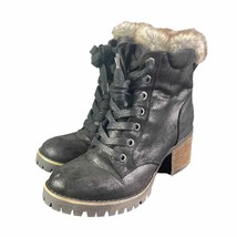 Steve Madden Womens Wedge Boots Fur Lined Shoes Black Winter Faux Ankle Size 6 - £35.61 GBP