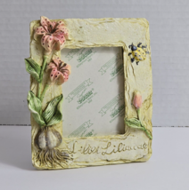 Vintage 3D Ceramic Photo Picture Frame Pink Lilies Bulb Floral Ladybug Liliaccae - £10.93 GBP