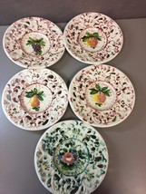 Vintage Set 5 Italian Pottery Dish Handpainted 4 Fruit &amp; 1 Floral CUT-OUT Design - £29.27 GBP