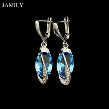 Fashion Vintage 925 Sterling Silver Drop Earrings Of Bright Sky Blue Stone White - £8.28 GBP