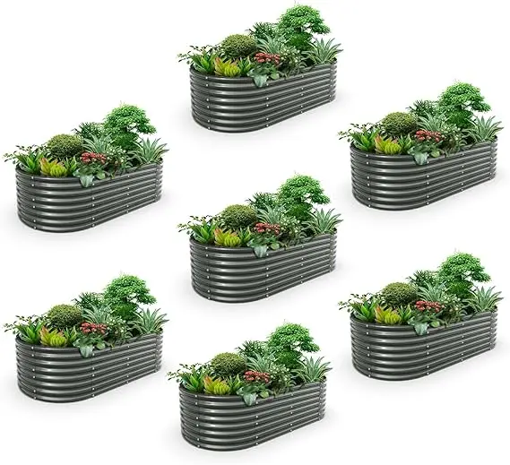 A ANLEOLIFE 2 Set 8X4X2 ft Galvanized Raised Garden Bed Kit Oval 0307 grey - $2,449.46 CAD