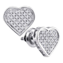 Sterling Silver Womens Round Diamond Heart Love Cluster Earrings 1/6 Ctw - $49.00