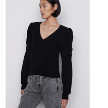 FRAME Frankie Puff Sleeve Cashmere Sweater, 100% Cashmere, Black, Large ... - $205.70