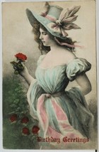 Beautiful Woman Hand Colored Birthday Greetings Postcard M3 - £7.15 GBP