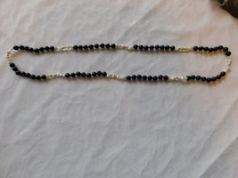 Unbranded Black White Necklace Beads and Pearl 32&quot; No Clasp Pre-owned - $12.86