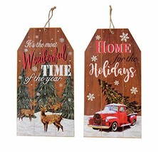 Vintage Rustic Red Truck Tree Deer Gift Tag Wall Decor Sign (Set of 2) C... - £8.49 GBP