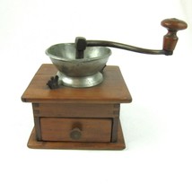 Antique Coffee Grinder Hand Crank Wood Box w/ Drawer Dovetail Joints &amp; Metal Top - £48.10 GBP