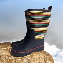 Old Navy Multicolor Stripped Navy Blue TALL BOOT: Rubber Rain Women’s Si... - $20.47