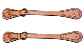 Western Spur Straps Natural Leather with Metal Studs Teardrop Ends Edge - £15.98 GBP