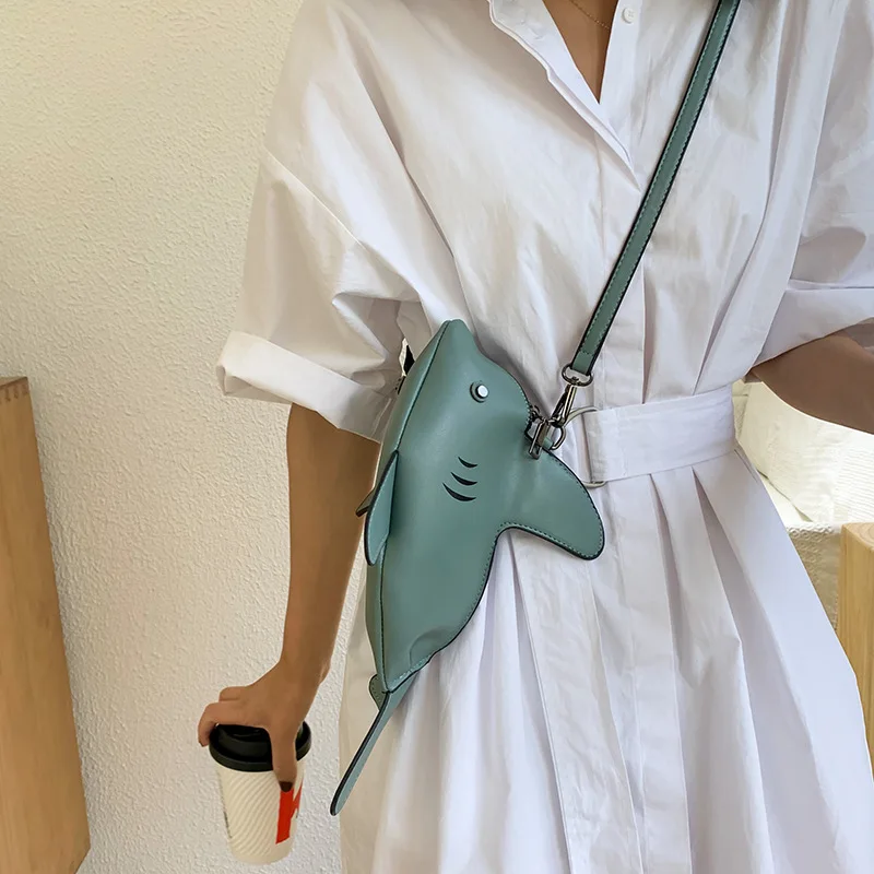 Funny Shark Shaped Women Shoulder Messenger Bag Cartoon Chain Lady Hand Bags PU  - £22.70 GBP