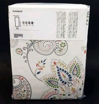 Ikea PUSSMUN Curtains 57x98&quot; 1 Pair White/ Multicolor Paisley 405.736.38... - £39.21 GBP