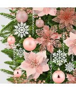 92Pcs Christmas Tree Decorations Ornaments,Poinsettia , Ball, Snowflakes - $834.00 MXN
