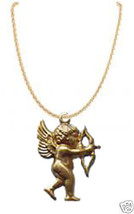 Vintage Celestial Cupid Cherub Angel Bow w- Arrow Pendant Necklace Charm Jewelry - £6.96 GBP