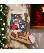 VTG Christmas Wool Stocking 15&quot; Needlepoint Handmade Santa Bear Tree Chr... - $35.76 CAD