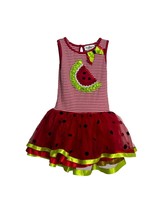 Rare Editions Girls Size 5 Watermelon Dress Red Green Stripe Sleeveless - $11.88