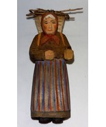 Hard Carved Hand Painted Wooden Old Woman Lady Figurine 4.5” - £15.56 GBP