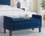 24Kf Velvet Modern Upholstered Tufted Button Storage Bench With Arms For... - $248.98