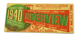 Vintage 1940 Riverview Amusement Park Chicago Ticket Admit One Original - £19.40 GBP