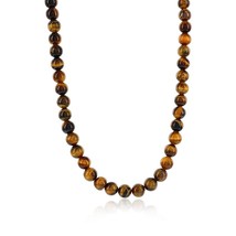 Stainless Steel 8mm Bead Necklace - Tiger Eye - £92.43 GBP