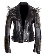 Men Silver Studded Long Spiked Jacket Leather Black Patches Spike Studs ... - £215.92 GBP